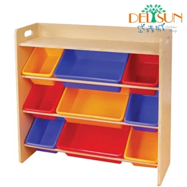 台灣Delsun 多功能木質九格玩具收納架-繽紛彩虹
