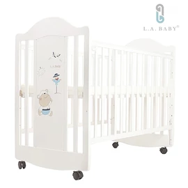 L.A. Baby 欧洲款婴儿木床 #15010(附海马床褥)/白色