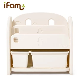 韓國iFam 兒童玩具書架收納組(連收納盒2個)-米色
