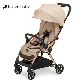 荷蘭Leclerc Influencer™ 自動收摺嬰兒手推車/ 淺卡其配香檳金車架