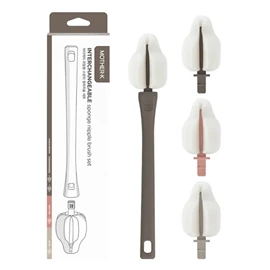 韩国Mother-K 可替换式海绵奶嘴刷(附3个替换头)-深啡色