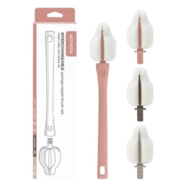 韩国Mother-K 可替换式海绵奶嘴刷(附3个替换头)-粉红色