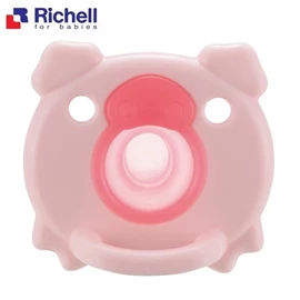 日本Richell 全矽膠安撫奶嘴連收納盒(3個月以上)-小豬