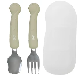 韩国tgm 婴幼儿矽胶不锈钢餐具连收纳盒-企鹅 橄榄绿