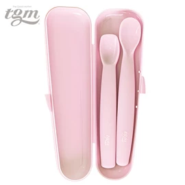 韩国tgm 婴幼儿铂金矽胶初及中阶匙羹(连收纳盒)- 两件装 珊瑚粉红