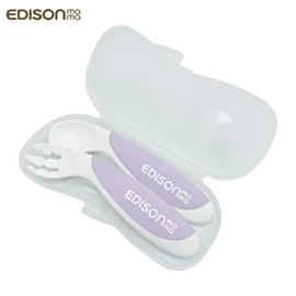 日本Edison 婴幼儿防滑易握学习匙叉套装(附收纳盒)-右手 紫色