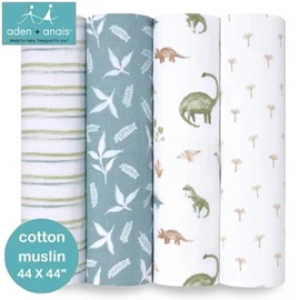 美國Aden+Anais 嬰兒包巾(棉紗布)–44"X44" 4條裝 Dino Jungle