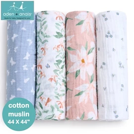 美国Aden+Anais 婴儿包巾(棉纱布)–44"X44" 4条装 Butterfly Garden