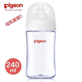 日本Pigeon 母乳實感寬口徑玻璃奶瓶-240ml 純淨白