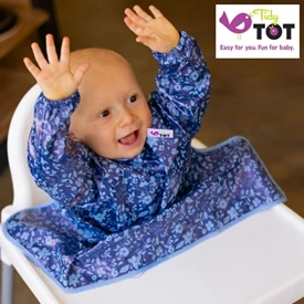 英國Tidy Tot 防水輕便飯衣(吸盤款)-長袖 藍色花園