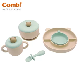 日本Combi 鉑金矽膠餐具禮盒套裝/ 小熊