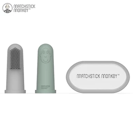 英國Matchstick Monkey 全矽膠指套牙刷套裝-灰色/薄荷綠