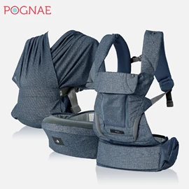 韩国Pognae Max 万能四合一透气婴儿背带-牛仔蓝