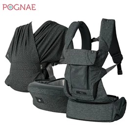 韩国Pognae Max 万能四合一透气婴儿背带-牛仔黑