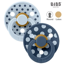 丹麥BIBS Colour 圓形乳膠安撫奶嘴/ 0-6M 兩件裝 波點 天藍/深藍