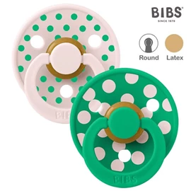 丹麥BIBS Colour 圓形乳膠安撫奶嘴/ 0-6M 兩件裝 波點 淺粉/仙人掌