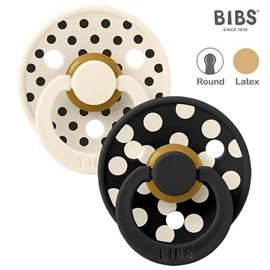丹麥BIBS Colour 圓形乳膠安撫奶嘴/ 0-6M 兩件裝 波點 象牙/黑色
