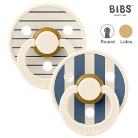丹麥BIBS Colour 圓形乳膠安撫奶嘴/ 0-6M 兩件裝 條紋 象牙鋼藍混合