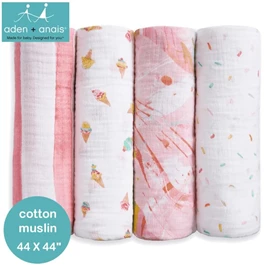 美國Aden+Anais 嬰兒包巾(棉紗布)–44"X44" 4條裝 Ice Cream
