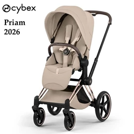 德國Cybex PRIAM 2026 豪華嬰兒手推車/ 玫瑰金車架 Cozy Beige