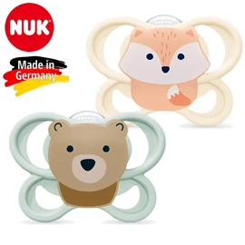 德國Nuk Air 超透氣安撫奶嘴/ 0-6M 狐狸+小熊 兩個裝