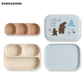 韓國DONO&DONO 白金矽膠吸盤餐盤組/ 粉藍