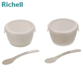 日本Richell TLI 离乳食餐碗套装附匙及盖