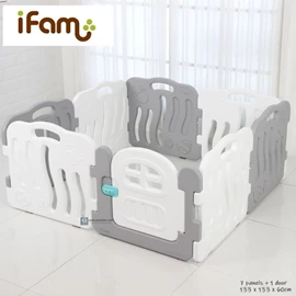 韓國iFam 貝殼款遊戲圍欄(不包地墊)-8片裝 灰/白色