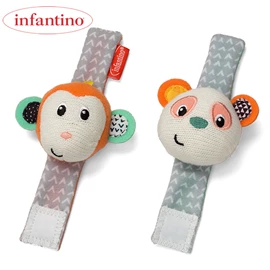 美國infantino 可綁手腕布搖鈴-熊貓與猴子
