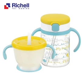 日本Richell Aqulea 吸管式飲水杯套裝-黃藍色