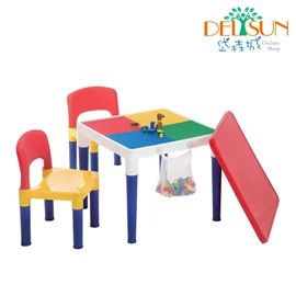 台灣Delsun  2合1 積木桌椅組-繽紛彩虹