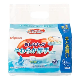 日本Pigeon 嬰兒加厚型純水濕紙巾/ 77抽 X 6包
