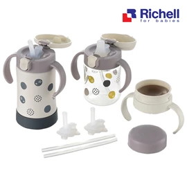 日本Richell TLI 第3代 三階段不鏽鋼學習杯套裝-波點
