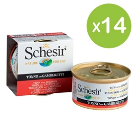 Schesir 全天然貓罐頭-吞拿魚鮮蝦飯 85g X 14罐