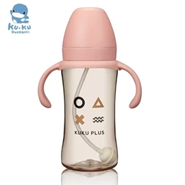 台湾KuKu Duck 纯真之瞳寛口PPSU成长奶瓶-300ml 粉红