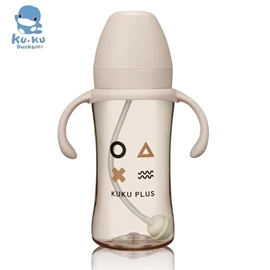 台湾KuKu Duck 纯真之瞳寛口PPSU成长奶瓶-300ml 杏色