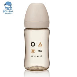 台湾KuKu Duck 纯真之瞳寛口PPSU奶瓶-240ml 杏色
