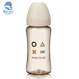 台湾KuKu Duck 纯真之瞳寛口PPSU奶瓶-300ml 杏色