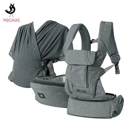 韩国Pognae Max 万能四合一透气婴儿背带-牛仔灰