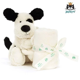 英國 JellyCat Bashful Black & Cream Puppy Soother 黑白狗安撫巾