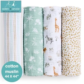 美國Aden+Anais 嬰兒包巾(棉紗布)–44"X44" 4條裝 Giraffe Safari