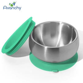 Avanchy 不锈钢婴儿吸盘碗连盖-绿色