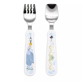 日本Edison 嬰幼兒不鏽鋼學習匙叉套裝/ 灰姑娘