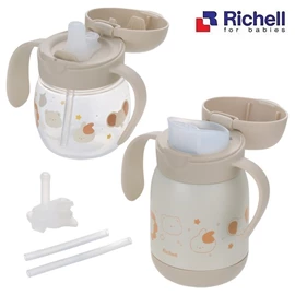 日本Richell TLI 第4代 三階段不鏽鋼學習杯套裝/ 淺啡色