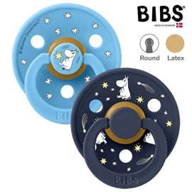 丹麥BIBS Colour 圓形乳膠安撫奶嘴/ 0-6M 姆明晚安 兩件裝