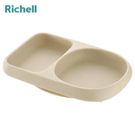 日本Richell TLI 嬰幼兒好舀取矽膠吸盤式餐盤/ 淺棕色