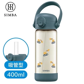 台灣小獅王 Simba 鉑金PPSU兒童吸管水壺/ 400ml 波藍挖土機